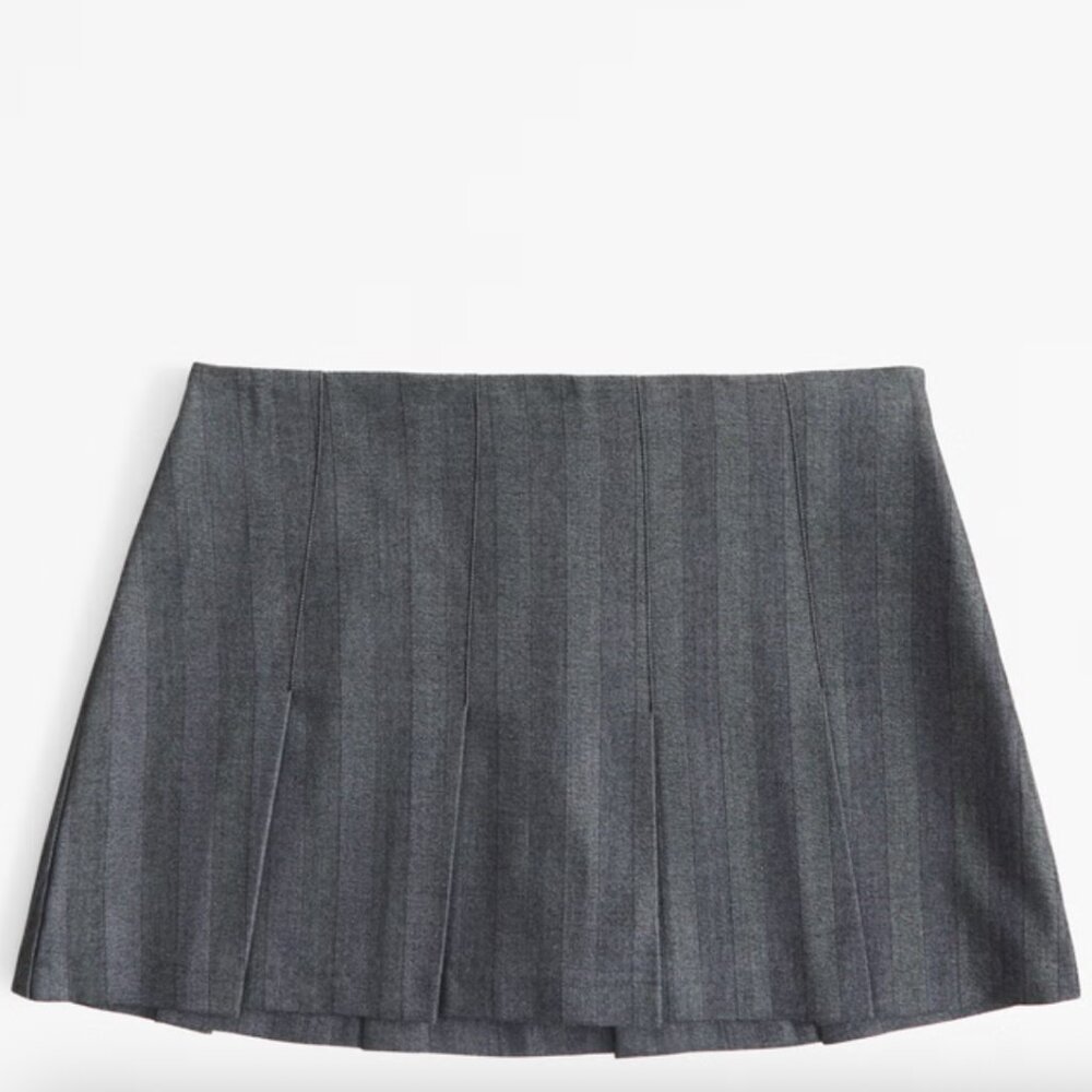 Abercrombie & Fitch Mid Rise Grey Herringbone Pleated Mini Skirt Skort - Size L